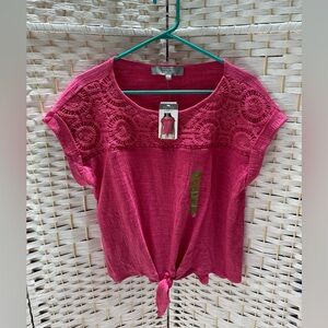 Pink Cap Sleeve‎ Tie Front Blouse